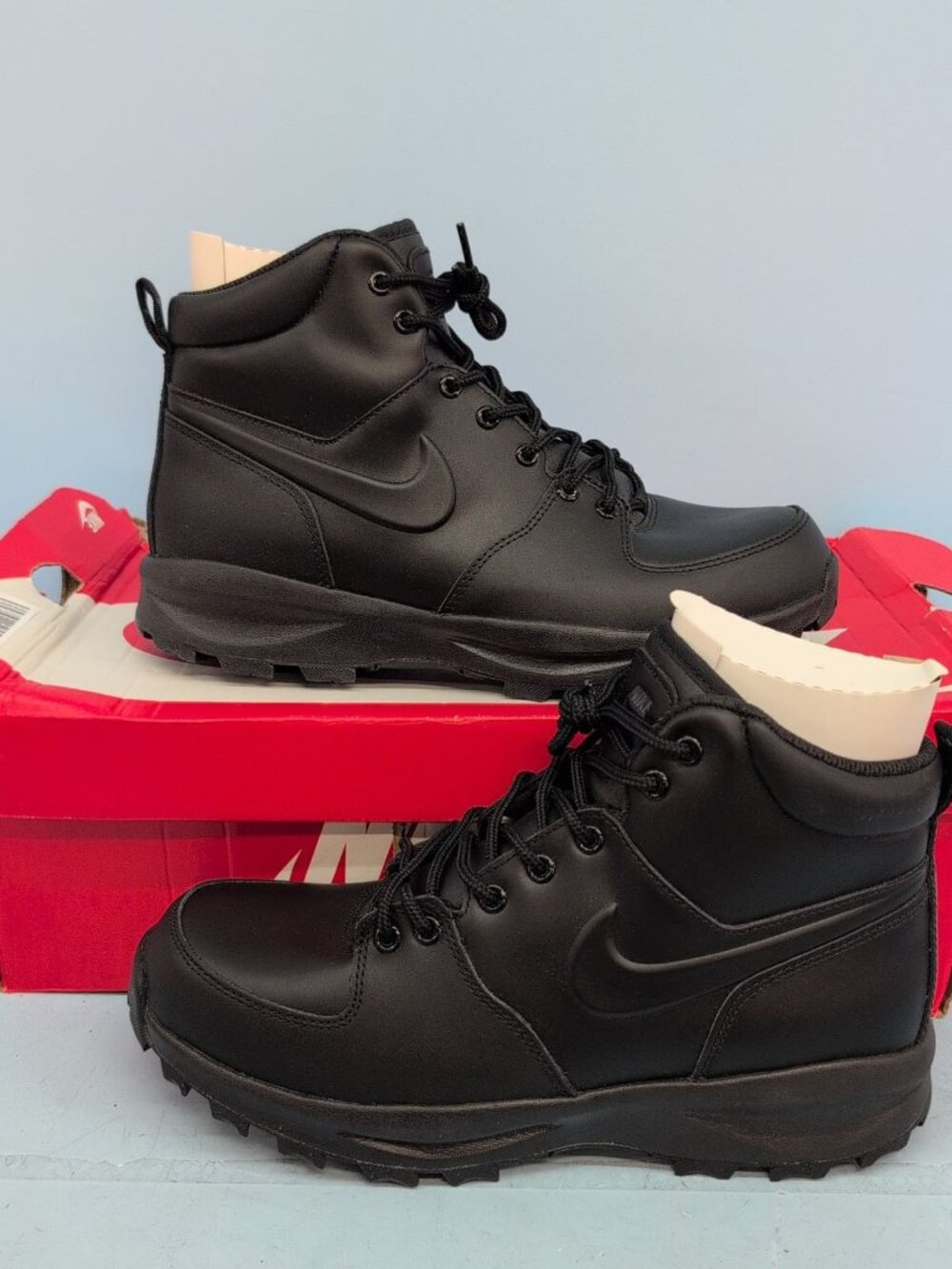 Nike Manoa Leather Men's Outdoor Hiking Boots US 10 Triple Black 454350-003